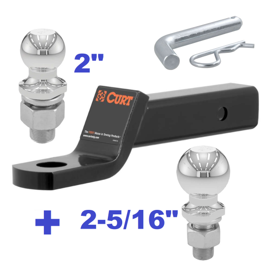 Class 4 Ball Mount Starter Kit 10,000 LBS Tow Kit w/ Dual 2" + 2-5/16" Balls - 2" Shank 2" Drop 1,000 LBS Tongue Capacity Flip Around 1" Rise Includes Pin/Clip Curt Part Numbers 45310 21500 40090 40006 Class 4 Ball Mount Starter Kit 10,000 LBS Tow Kit w/ Dual 2" + 2-5/16" Balls - 2" Shank 2" Drop 1,000 LBS Tongue Capacity Flip Around 1" Rise Includes Pin/Clip Curt Part Numbers 45310 21500 40090 40006