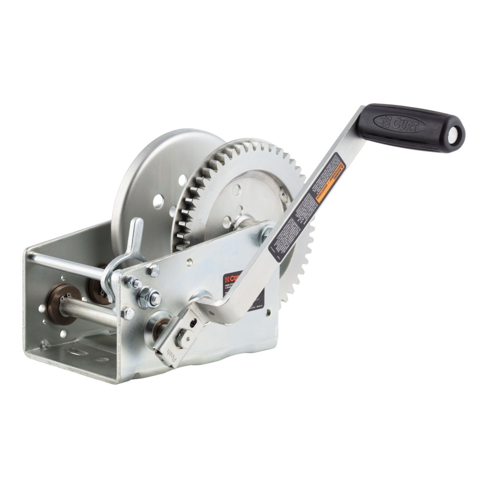 CURT 2-speed boat winch with zinc plating and comfort handle CURT 2-speed winch featuring cold-forged steel and ergonomic handle for boats