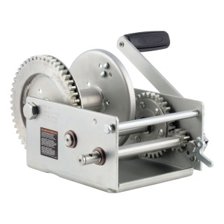 CURT 2-Speed Winch for Boats - Premium Cold-Forged Steel CURT 2-speed winch with cold-forged steel construction for boats, rated for 3,800 lbs, universal mounting.