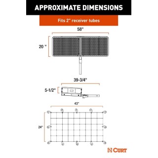  CURT 60x20 Folding Hitch Basket Cargo Carrier with Net and Lock for 2" Receiver