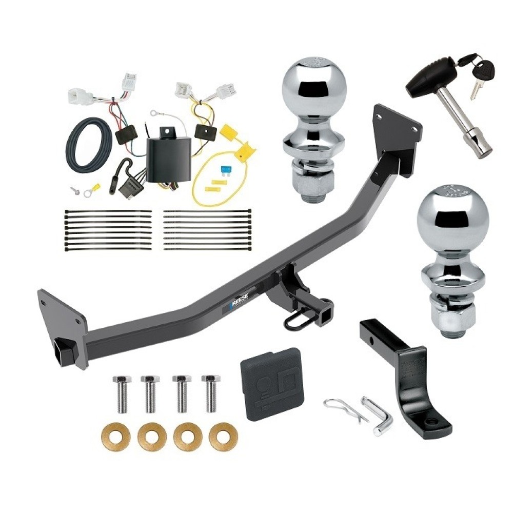 Custom Fit Trailer Hitch Draw-Bar w/ Pin/Clip Wiring Harness (Plug & Play) 1-7/8" and 2" Chrome Ball Security Lock Pin Rubber Hitch Plug Cover Installation Hardware Installation Instructions 06179 36071 118749 63820 63810 580407 2211 Reese T Reese Trailer Tow Hitch For 17-24 KIA Niro Except Plug-In-Hybrid Deluxe Package Wiring 2" and 1-7/8" Ball and Lock