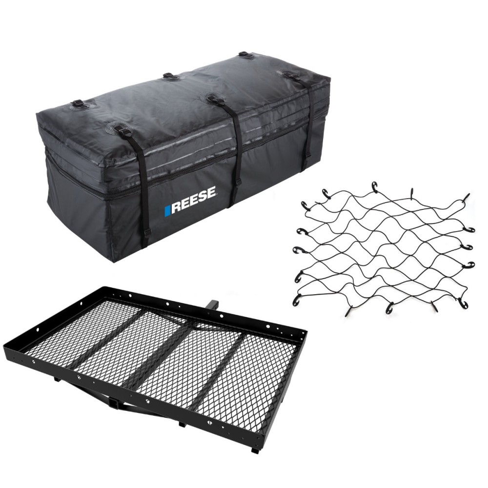 Reese 48x32 Trailer Cargo Carrier Kit with Expandable Bag and Bungee Net Reese 48x32 Hitch Cargo Carrier with Expandable Bag and Net, Fits 2" Receiver