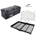 Reese Hitch Mount Carrier Bundle with Olympia Bag, Net, and Lock – 48"x32" Reese Solo Hitch Cargo Carrier with Expandable Bag, Cargo Net & Lock – 48"x32"