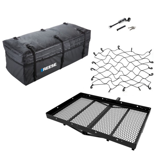 Reese Hitch Mount Carrier Bundle with Olympia Bag, Net, and Lock – 48"x32" Reese Solo Hitch Cargo Carrier with Expandable Bag, Cargo Net & Lock – 48"x32"