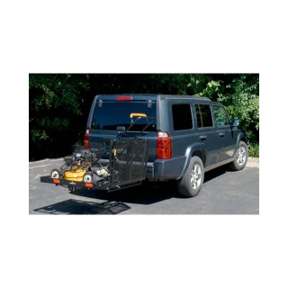 REESE Hitch Carrier Bundle with Ramp, Net & Lock for 2" Receiver REESE Hitch Cargo Carrier with Ramp, Cargo Net & Lock – 400 lb Capacity