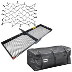 REESE Hitch Cargo Carrier Bundle – Basket, Waterproof Bag, Bungee Net REESE Explore 60x20 Hitch Cargo Basket with Rainproof Bag and Bungee Net