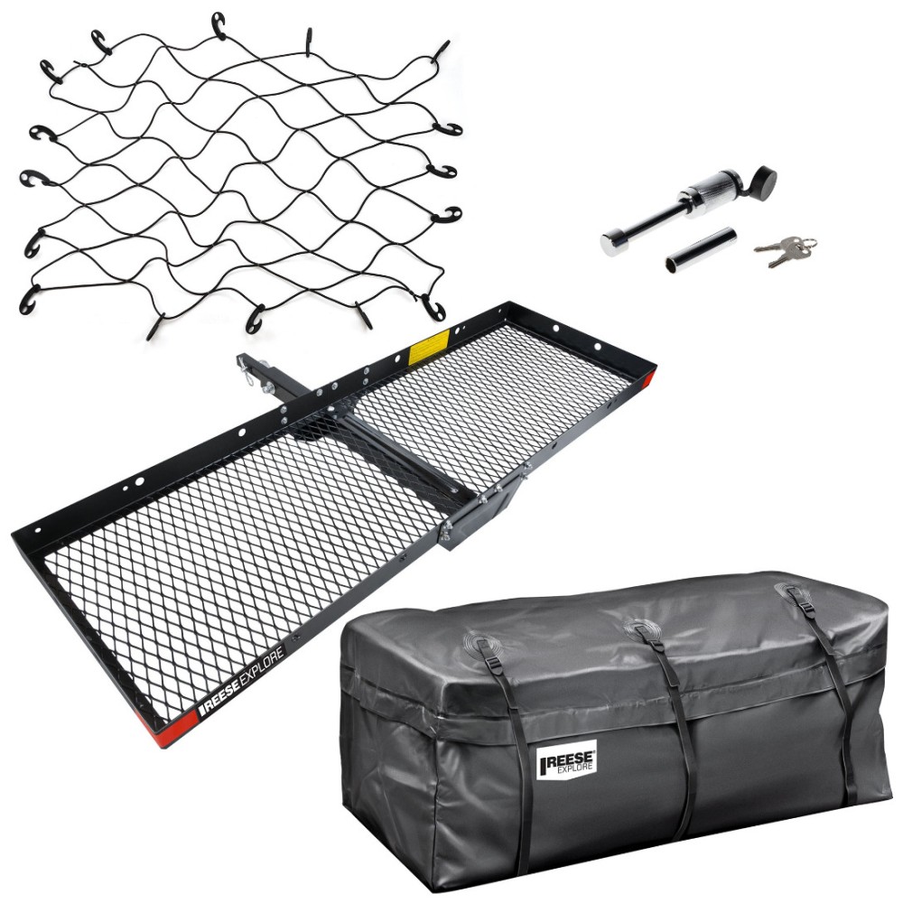REESE 60x20 Hitch Cargo Basket with Rainproof Bag, 36x48 Net & Dog Bone Lock