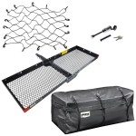 REESE 60x20 Hitch Cargo Basket with Rainproof Bag, 36x48 Net & Dog Bone Lock
