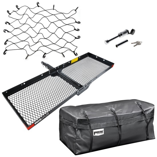 REESE 60x20 Hitch Cargo Basket with Rainproof Bag, 36x48 Net & Dog Bone Lock