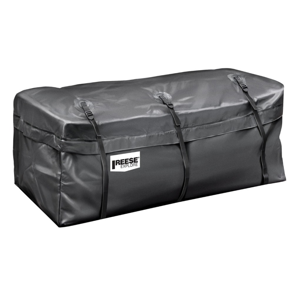 REESE Hitch Cargo Carrier Bundle – Basket, Waterproof Bag, Bungee Net REESE Explore 60x20 Hitch Cargo Basket with Rainproof Bag and Bungee Net
