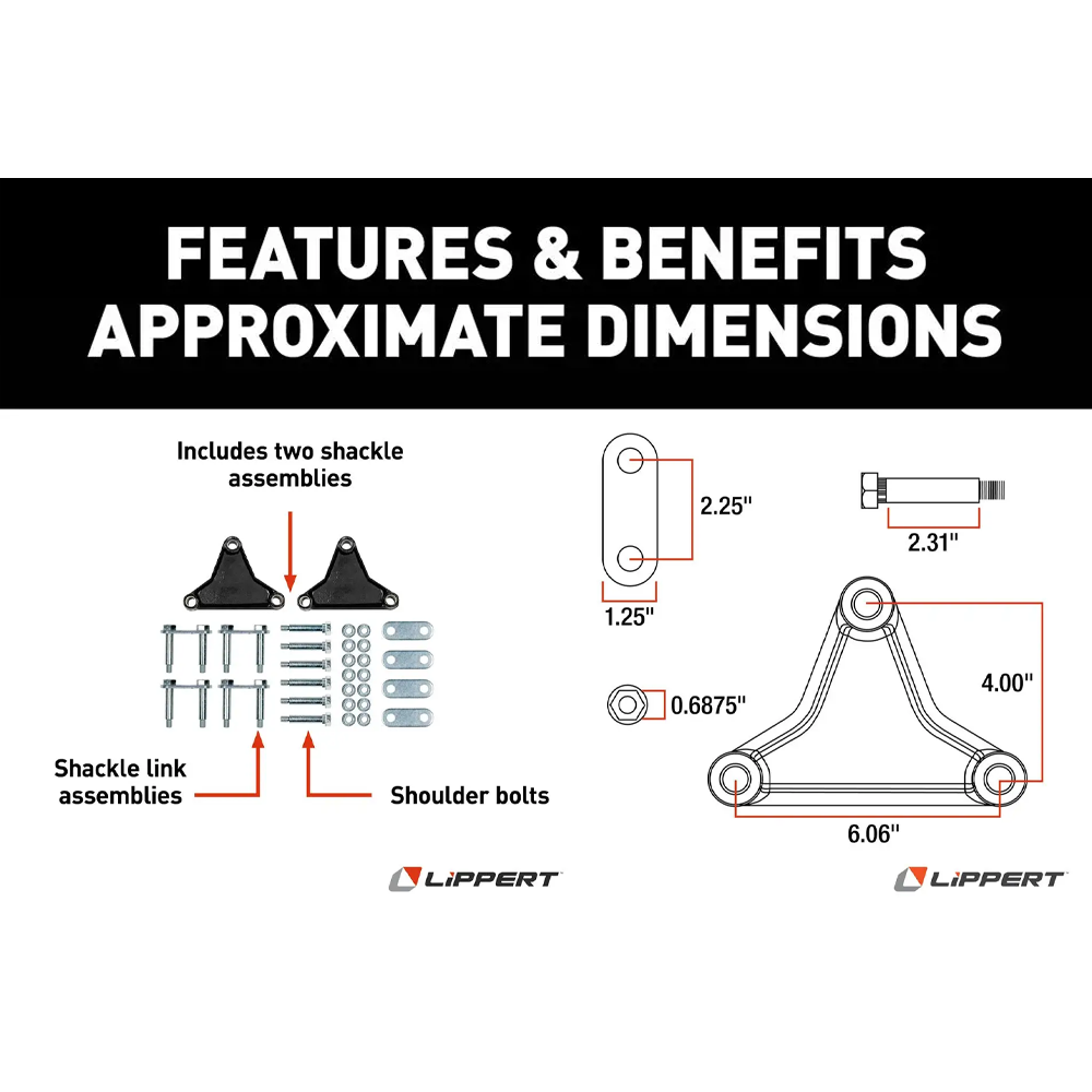 Lippert 3,500 lb Tandem Axle Suspension Kit (1.75" Tube, 4,000 lb Leaf, Tall Equalizer) Lippert Tandem Axle 3,500 lb 1.75" Tube Suspension Kit, 4,000 lb Leaf Springs, Tall Equalizer