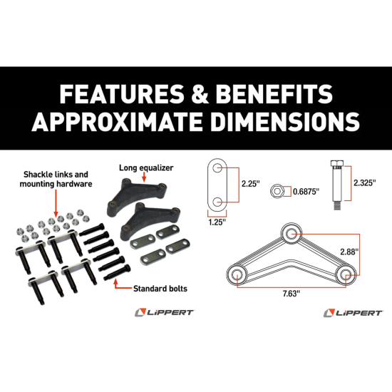 Lippert Tandem 3,500 lb Suspension Kit, 1.75″ Tube, 2,000 lb Leaf Springs (26″, 3-Leaf), Long Equalizer Lippert Tandem 3,500 lb Suspension Kit, 1.75″ Tube, 2,000 lb Leaf Springs (26″, 3-Leaf), Long Equalizer