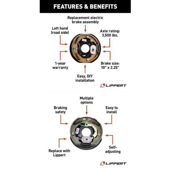 Lippert 10" x 2.25" Electric Brake Assemblies - 4-Pack Lippert 4-Pack 10" x 2.25" Electric Brake Assemblies for 3,500 lb Tandem Axle