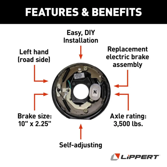 Lippert Quad-Axle 3,500-lb Electric Brake & 10″ Drum Kit – Dexter / Alko Compatible lippert quad-axle 3,500-lb self-adjusting electric brake & 10-inch hub-drum kit 5-on-4.5 dexter compatible