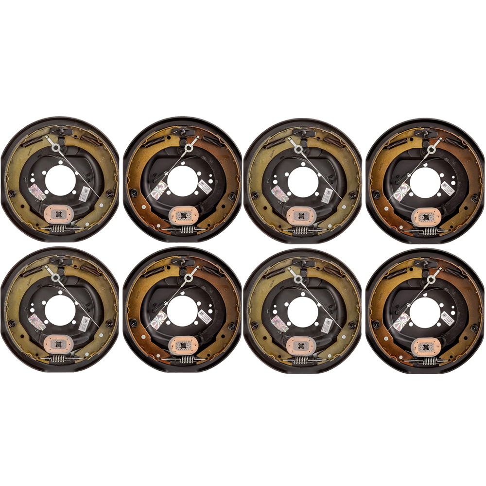 Lippert 7K Quad‑Axle Self‑Adjust Electric Brake Assemblies & 12″ Drum Hubs Bundle, 8‑on‑6.5, 9/16 Studs, Dexter Alko Rockwell Compatible