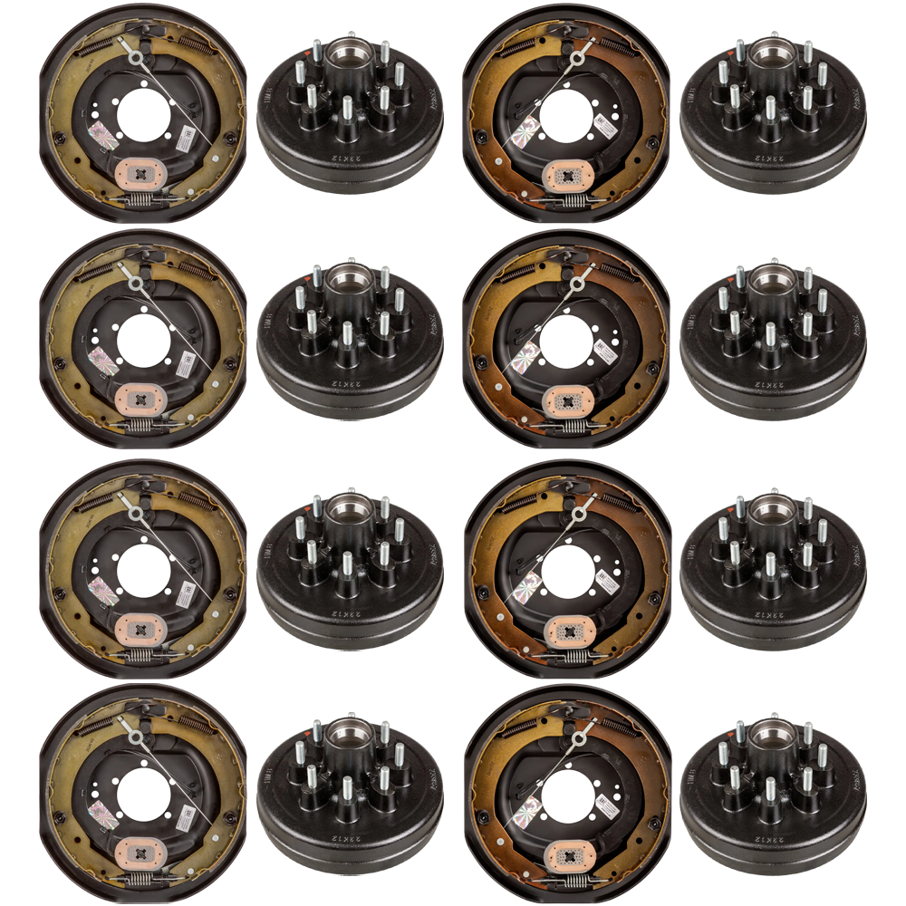 Lippert 7K Quad‑Axle Self‑Adjust Electric Brake Assemblies & 12″ Drum Hubs Bundle, 8‑on‑6.5, 9/16 Studs, Dexter Alko Rockwell Compatible