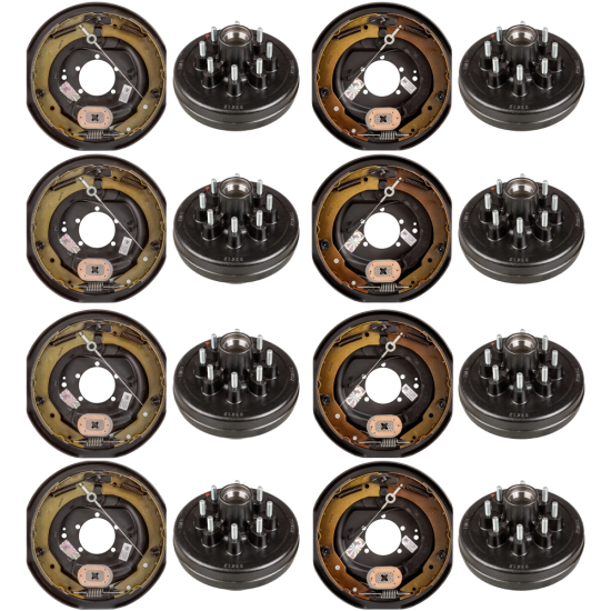 Lippert 7K Quad‑Axle Self‑Adjust Electric Brake Assemblies & 12″ Drum Hubs Bundle, 8‑on‑6.5, 9/16 Studs, Dexter Alko Rockwell Compatible