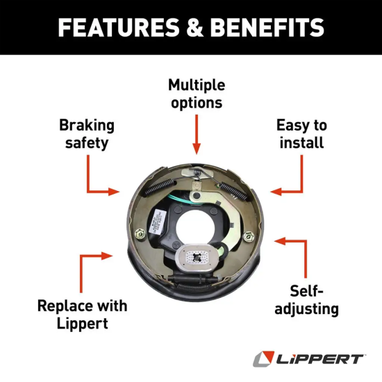 Lippert 3,500-lb 10 x 2.25 Hub & Electric Brake Assembly Right 5 on 4.5 Pattern Lippert 3,500-lb 10 inch x 2.25 inch trailer hub & electric brake assembly