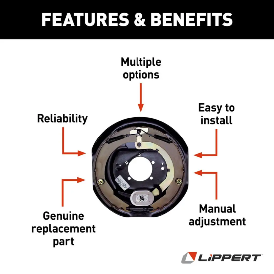 Lippert 7K Axle Hub Drum + 12x2 Electric Brake (RH, 8 on 6.5, 1/2″ Stud) Lippert 7K Axle 12x2 Pre-Greased Hub Drum and Right Hand Electric Brake Assembly