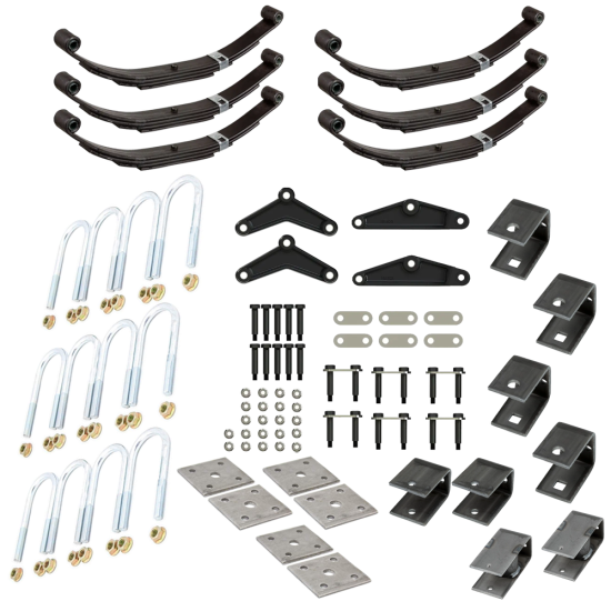 Lippert triple axle suspension kit 1.75" tube, 35" spacing, 20-1/2" unloaded leaf springs, Dexter, Alko, Rockwell