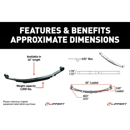 Lippert Tandem 3,500 lb Suspension Kit, 1.75″ Tube, 2,000 lb Leaf Springs (26″, 3-Leaf), Long Equalizer Lippert Tandem 3,500 lb Suspension Kit, 1.75″ Tube, 2,000 lb Leaf Springs (26″, 3-Leaf), Long Equalizer