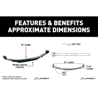 Lippert 3,500 lb Tandem Axle Suspension Kit – 24″(1,250 lb Each) – Tall Equalizer Lippert 3,500 lb Tandem Axle Suspension Kit, 24″ Springs @ 1,250 lb Each, 1.75″ Tube, Tall Equalizer, Hangers & Hardware