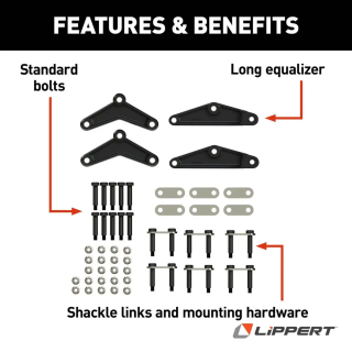 Lippert triple axle suspension kit 3" axle tubes, 4,000 lb leaf springs, long equalizers, hangers, hardware – fits Dexter, Alko, Rockwell