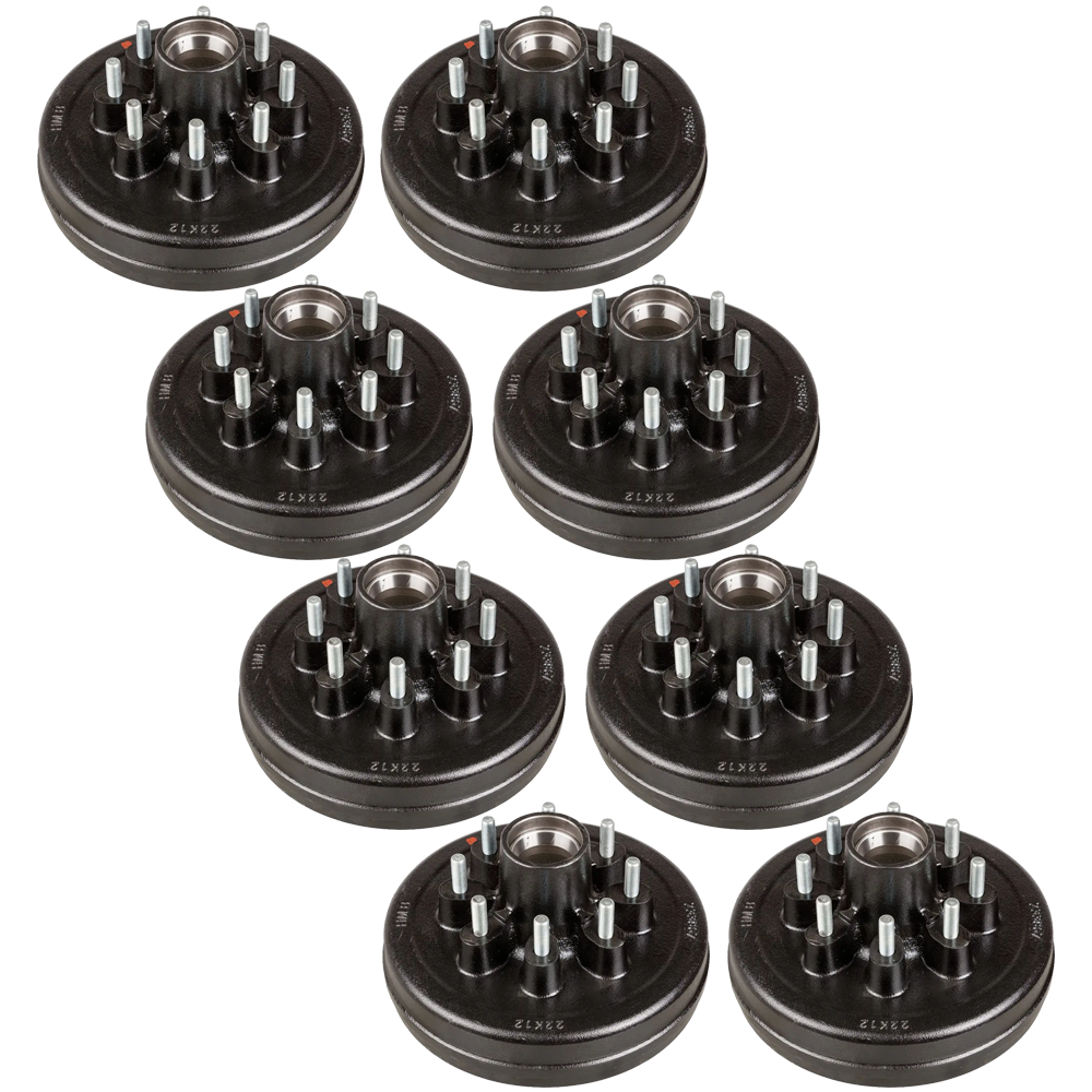 Lippert 7K Quad‑Axle Self‑Adjust Electric Brake Assemblies & 12″ Drum Hubs Bundle, 8‑on‑6.5, 9/16 Studs, Dexter Alko Rockwell Compatible