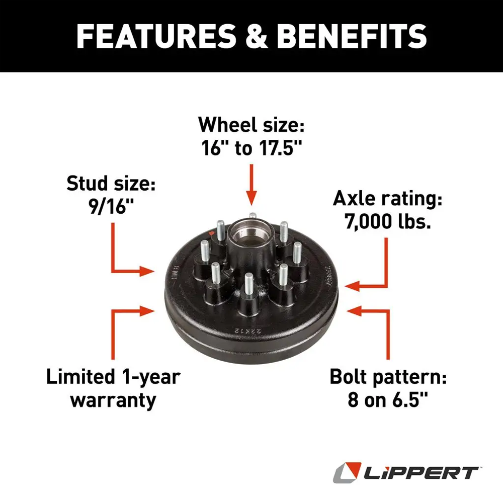 Lippert 7K Quad‑Axle Brake & Drum Hub Kit – 12x2 Brakes, 8‑on‑6.5, 9/16 Studs, Dexter/Alko/Rockwell Lippert 7K Quad‑Axle Self‑Adjust Electric Brake Assemblies & 12″ Drum Hubs Bundle, 8‑on‑6.5, 9/16 Studs, Dexter Alko Rockwell Compatible