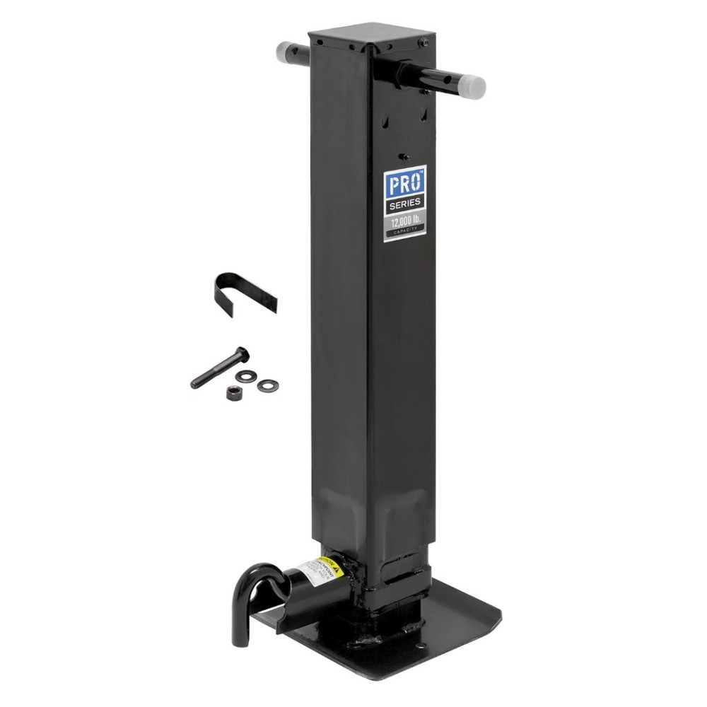 Pro Series 4x 12K Square Trailer Jack with Sidewind Handle and Drop Leg Spring Return - 12,000 lbs Capacity