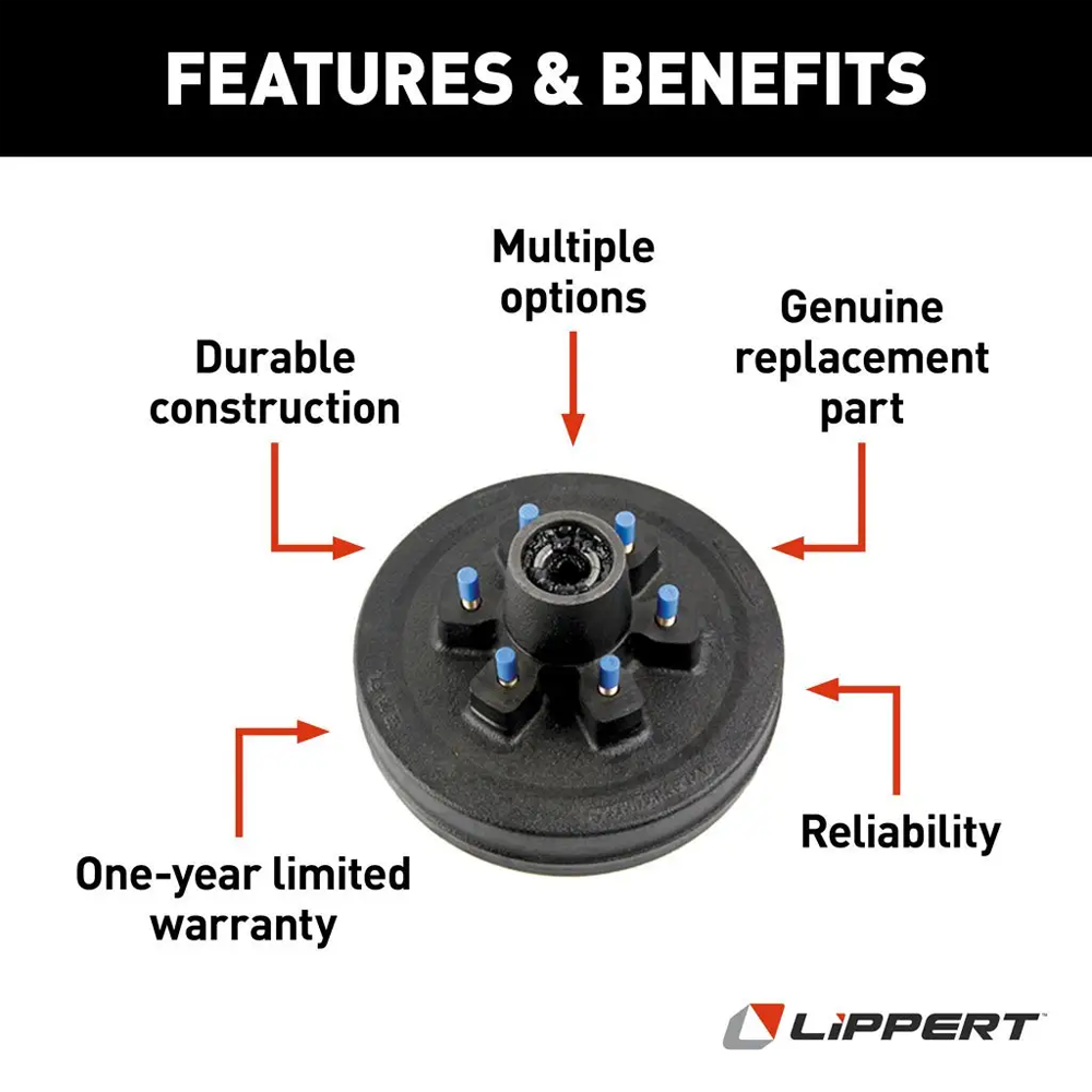Lippert 10 inch right-hand self-adjust electric trailer brake and fully assembled greased 6x5.5 hub-drum kit for 4,400 lb axle, Dexter Alko compatible