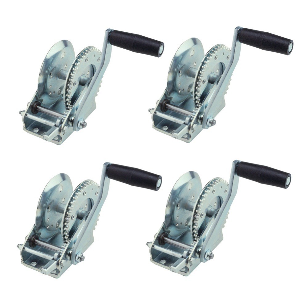 Fulton marine trailer winch 1.5K capacity clear zinc finish with 8″ crank handle, 4-pack
