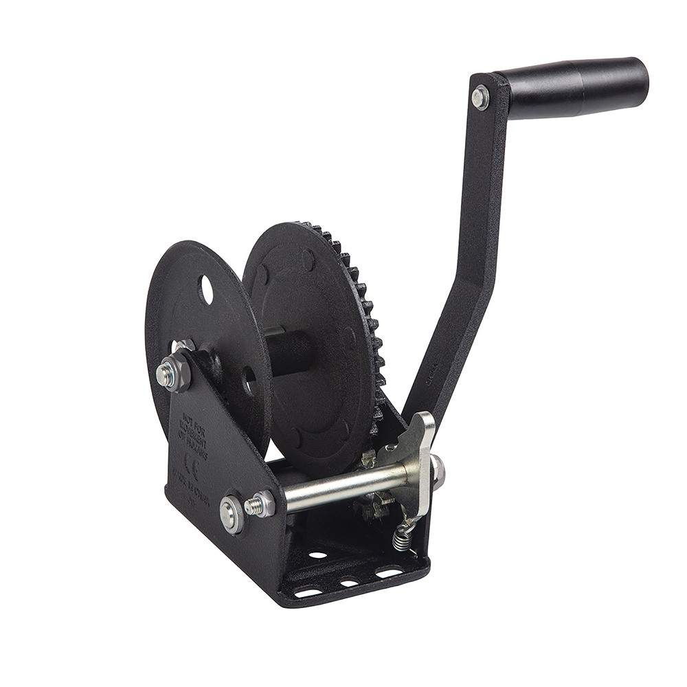 Fulton 1.5K Single-Speed Trailer Winch with Strap & Handle Black Zinc Fulton single-speed trailer winch 1500 lb with 20 ft strap and 8 in handle, black zinc
