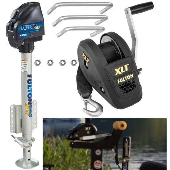 Fulton XLT Boat Trailer Winch 1500 lbs + XLT Powered Electric Trailer Jack 2500 lbs 5 Year Warranty + Hardware Bolt-On Side Mount Fulton XLT Boat Trailer Winch 1500 lbs + XLT Powered Electric Trailer Jack 2500 lbs 5 Year Warranty + Hardware Bolt-On Side Mount