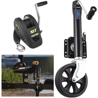 Fulton XLT Boat Trailer Winch 1500 lbs + XP Trailer Jack 1500 lbs 5 Year Warranty + Hardware Bolt-On Side Mount
