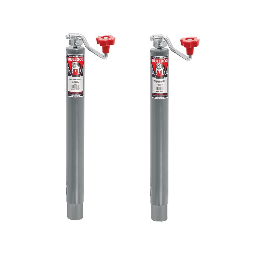 Bulldog 2x 2,000 lb A-Frame Round Trailer Jacks – 10" Travel, Topwind Crank Bulldog 2K A-Frame Trailer Jack Bundle with 10 Inch Lift and Topwind Handle