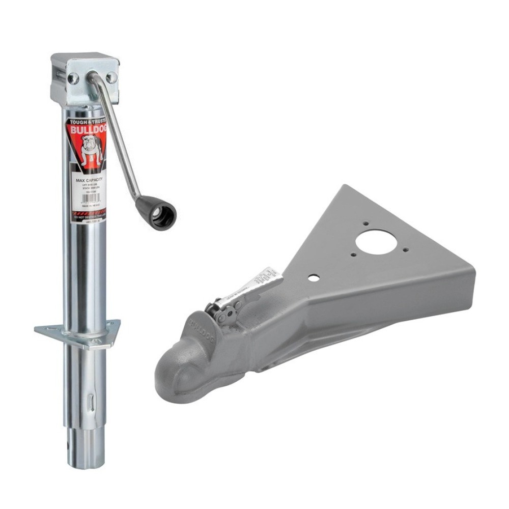 Bulldog 3K Round A-Frame Trailer Jack and 8K Coupler Bundle for 2 Inch Ball Trailers