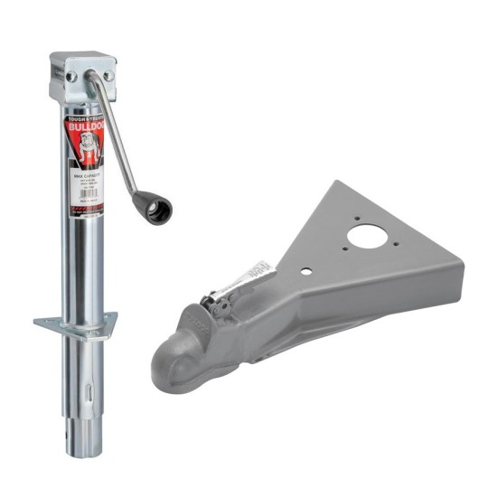 Bulldog 3K Round A-Frame Trailer Jack and 8K Coupler Bundle for 2 Inch Ball Trailers