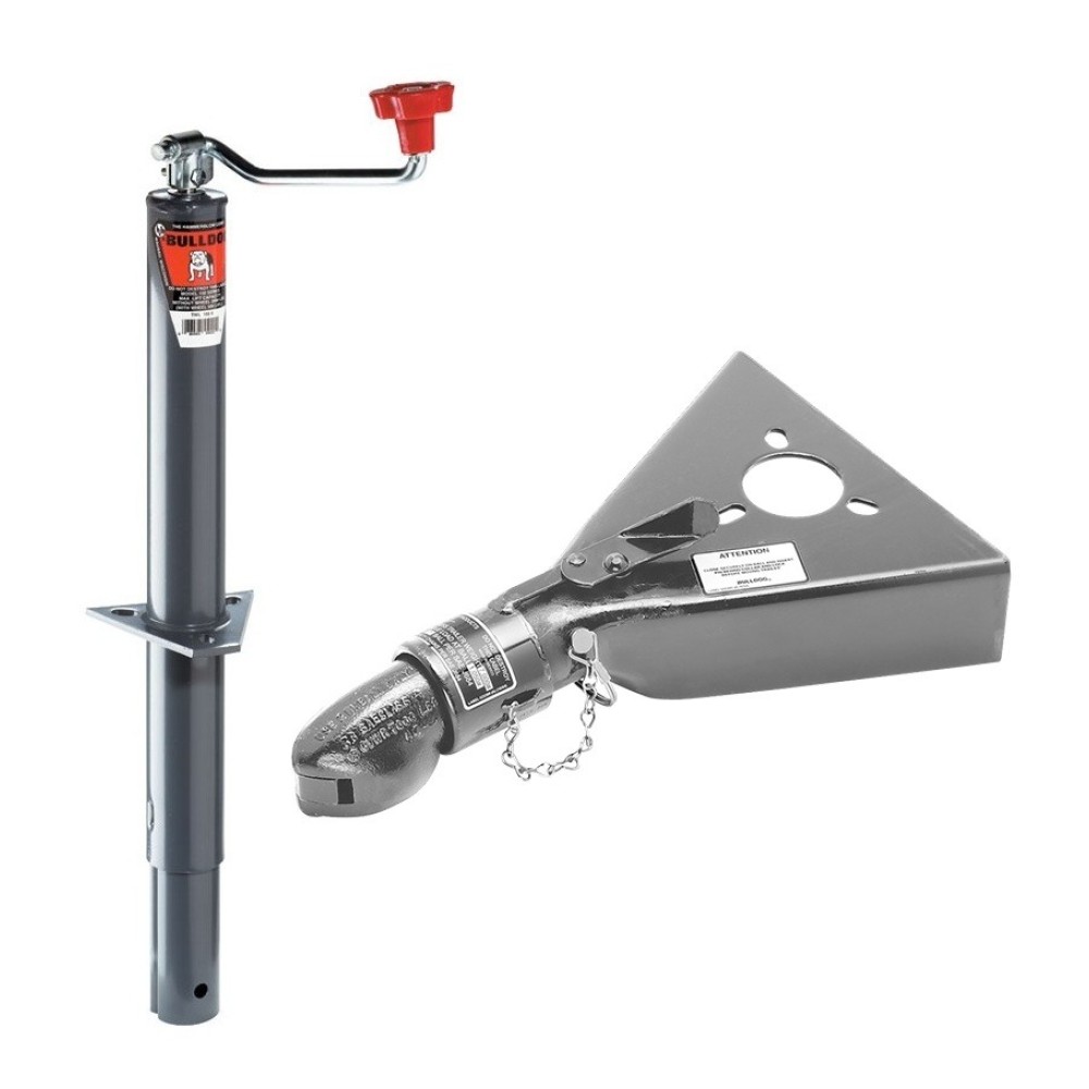 Bulldog 2K Jack + 7K Collar‑Lok Coupler Hitch Bundle bulldog 2k a‑frame topwind jack and 7k collar‑lok 2 inch coupler trailer bundle