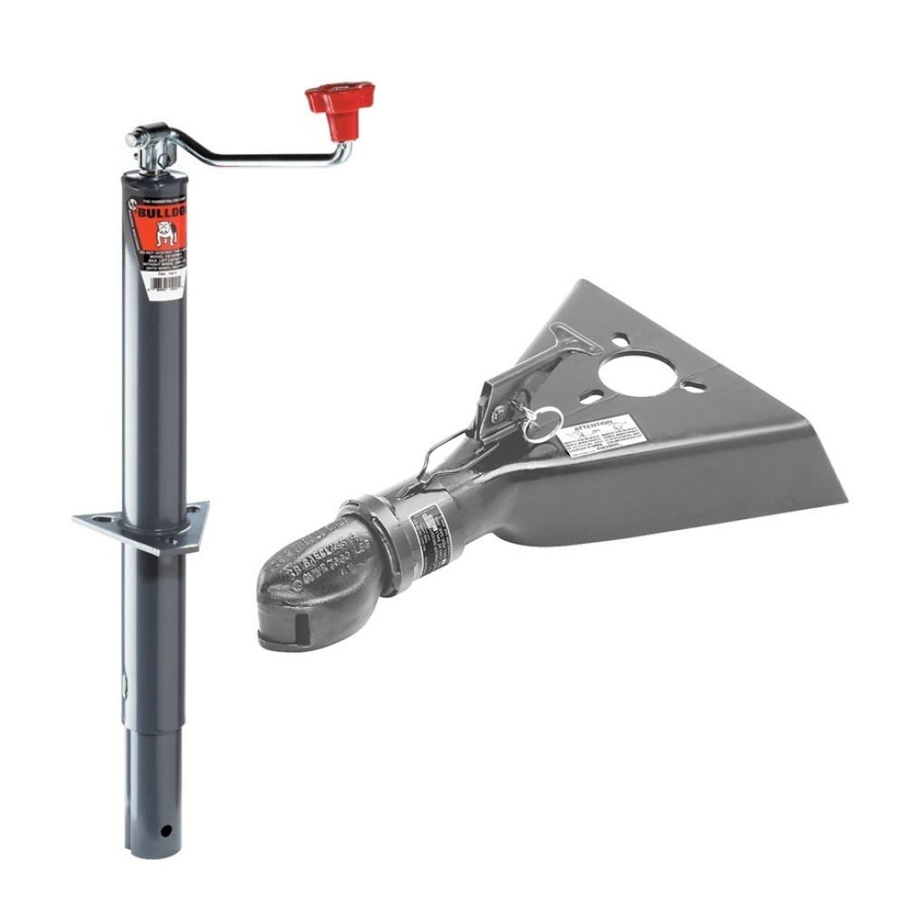 BULLDOG 2K A‑Frame Topwind Jack & 7K Collar‑Lok Coupler Bundle BULLDOG 2K round A‑frame topwind trailer jack with 7K Collar‑Lok coupler