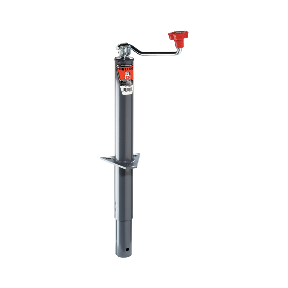 BULLDOG 2,000 lb A‑Frame Round Topwind Trailer Jack + 15K Cast Head Coupler BULLDOG 2K Topwind A‑Frame Round Trailer Jack 15″ Lift with 15K Cast Head Coupler