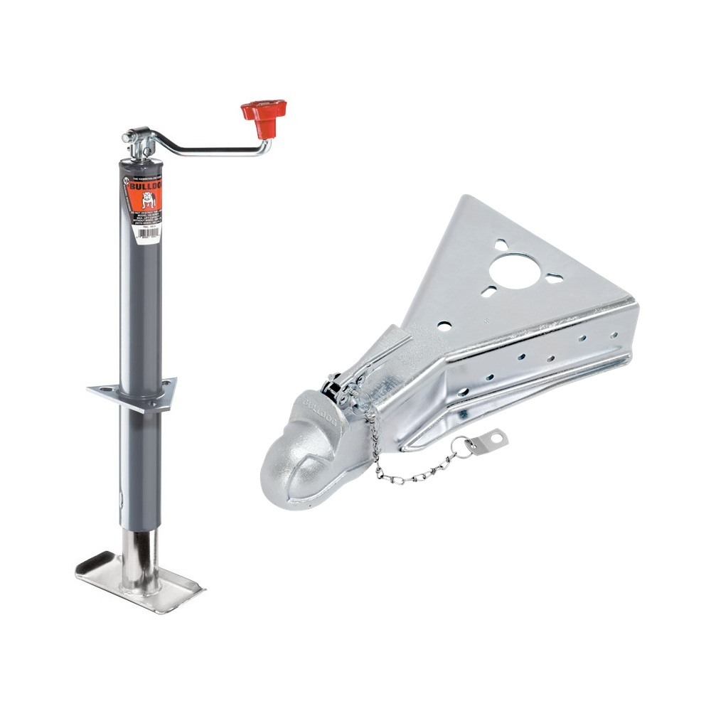 BULLDOG 2,000 lb A-Frame Jack & 15,000 lb Cast Head Coupler Bundle BULLDOG 2K A-Frame Trailer Jack Topwind 15″ Lift with 15K Cast Head Coupler