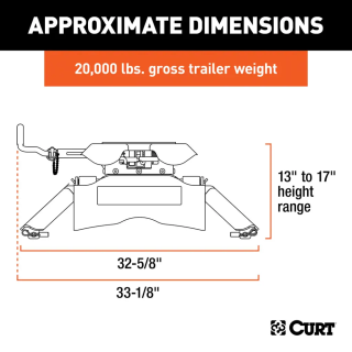 CURT Q20™ 20,000 lb 5th wheel hitch double jaw above-bed rails CURT Q20™ 5th wheel hitch 20K GTW double jaw fixed above-bed rails