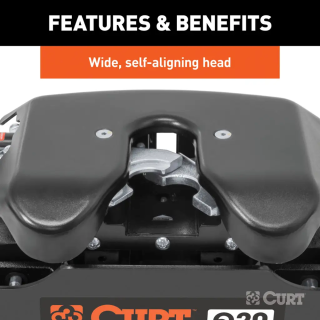 CURT Q20™ 20,000 lb 5th wheel hitch double jaw above-bed rails CURT Q20™ 5th wheel hitch 20K GTW double jaw fixed above-bed rails