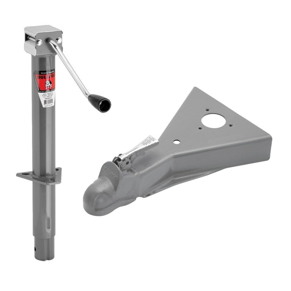 BULLDOG 5K A-Frame Sidewind Trailer Jack and 8K 2" Ball Coupler Bundle Bulldog 5,000 lb A-Frame Sidewind Trailer Jack (15 inch Lift) with 8,000 lb 2" Ball Coupler