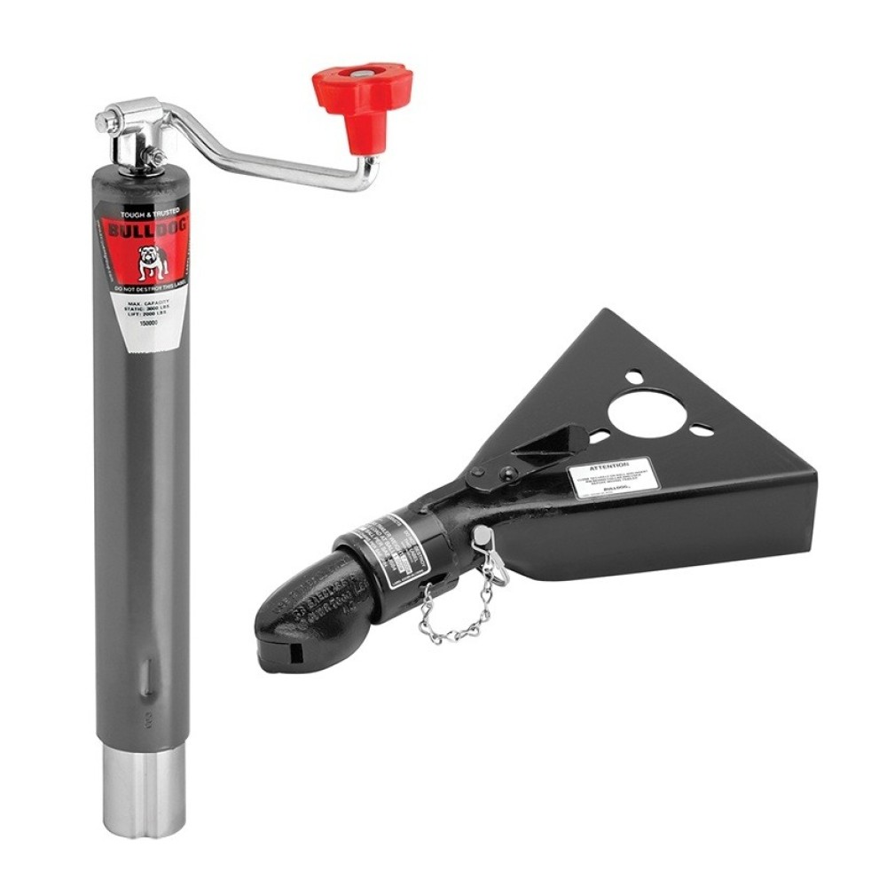 Bulldog 5K Topwind Jack and 7K Collar-Lok Coupler Bundle Bulldog 5K A-Frame Trailer Jack with 15 Inch Lift and 7K Collar-Lok Coupler