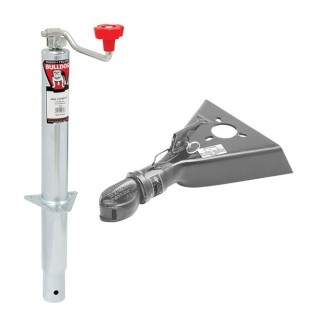 Bulldog 5K Trailer Jack & 7K Coupler Bundle - Quality Axles Bulldog Trailer Jack Bundle, 5K Round A-Frame, Topwind Lift, 7K Collar-Lok Coupler