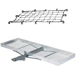 CURT Aluminum Hitch Carrier 60"x20" with Folding Shank and Elastic Net CURT 60x20 Folding Aluminum Hitch Cargo Carrier with 43x24 Elastic Net