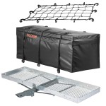 CURT 60x20 Aluminum Folding Cargo Carrier with Vinyl Bag and Net CURT 60x20 Aluminum Hitch Cargo Carrier with Weatherproof Bag and Elastic Net