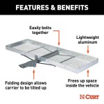CURT 60x20 Aluminum Folding Cargo Carrier with Vinyl Bag and Net CURT 60x20 Aluminum Hitch Cargo Carrier with Weatherproof Bag and Elastic Net